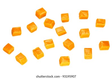 Caramel Candy Cube Isolated On A White Background