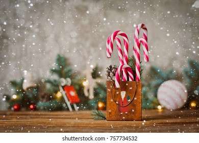 caramel cane on Christmas background