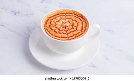 Caramel Cappuccino Cup Isolated On White.