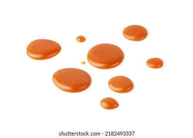 Caramel drops of sweet caramel sauce isolated on white background. Melted liquid toffee. Top view. - Powered by Shutterstock