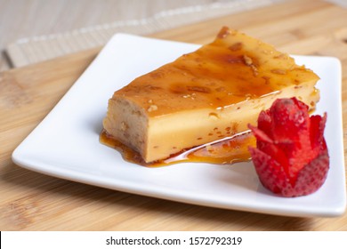 
Caramel Flan Decorated With Chopped Strawberry