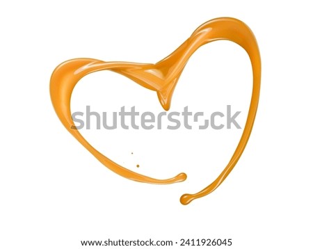 Caramel heart shape splash on white background