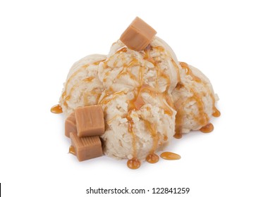 Caramel Ice Cream With Syrup And Caramel Bar