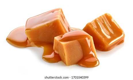 Caramel Pieces Isolated On White Background