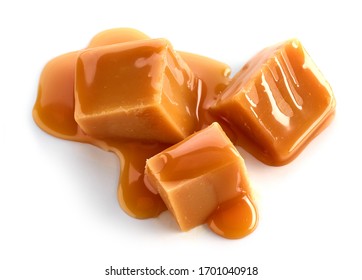 Caramel Pieces Isolated On White Background