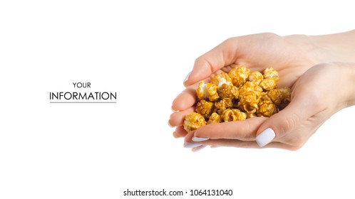 Caramel popcorn in hand pattern on a white background