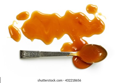 Caramel Sauce Isolated On White Background, Top View