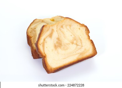 Caramel And Sweet Fruit Pound Cake On White Background