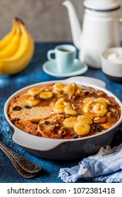 Caramelized Banana And Walnut  Leftover Panettone Bread Pudding