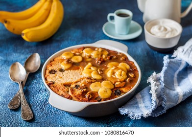 Caramelized Banana And Walnut  Leftover Panettone Bread Pudding