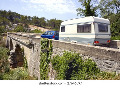 Caravan at a bridge in France