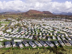Caravan And Camping, Static Home Aerial View. Porthmadog Holiday Park Taken From The Air By A Drone.