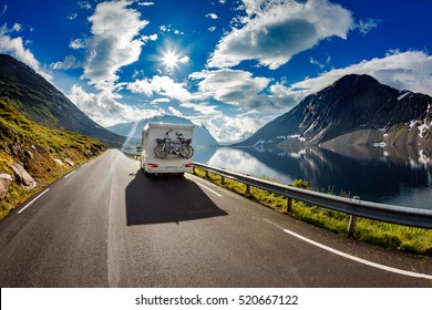 Caravan car travels on the highway.
