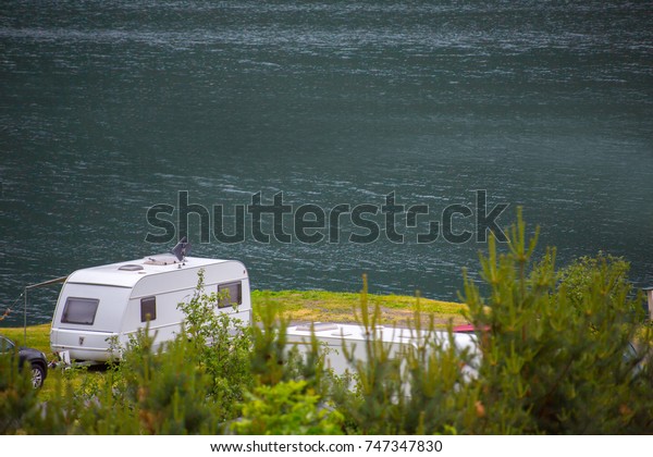 Caravan car\
Vacation. Beautiful Nature norway\
