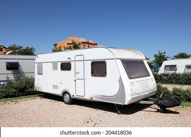 Caravan On A Camping Site In Spain