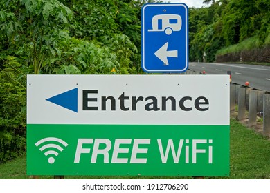 Caravan Park Entrance Sign Advertising Free Wifi