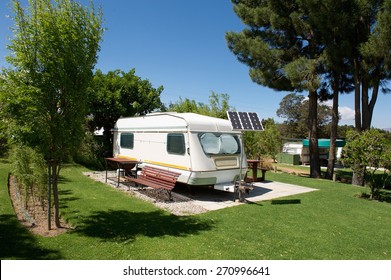 Caravan In A Relaxing Nature Camp Site 