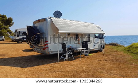 Similar – Image, Stock Photo Offroad 4×4 vehicle with tent in roof ready for camping