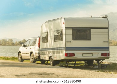 Caravan Trailer Car In Lake Of Ioannina Greece Holidays