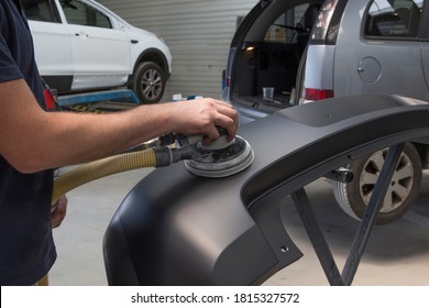 Carbody, Gesture And Movement Of Job, Handiwork. Man Working With Industrial Tools For Auto Body Shop.