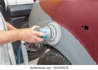 Carbody, Gesture And Movement Of Job, Handiwork. Man Working With Industrial Tools For Auto Body Shop.