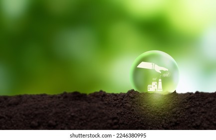Carbon Capture, Utilization and Storage concept. Net zero target, limit global warming. Technology of CO2 capturing and store it underground or use it in other industrial production processes.