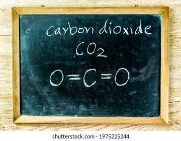 Carbon Dioxide Molecules On Black Board, In Studio Chiangmai Thailand