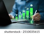 Carbon emission reduction target, low carbon economy concept. Green business responsibility sustainable environment development for net zero. Co2, Carbon footprint Emission report graph.