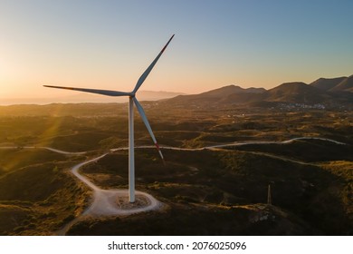 Carbon Neutral Renewable Energy Wind Farm Wind Turbines. Green And Renewable Power Concept