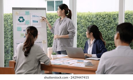 Carbon offset price report CO2 emission. Future growth Net zero waste in ESG ethical SME office protect climate change global warming social issues project. Group of asia people Eco friendly SDGs plan - Powered by Shutterstock