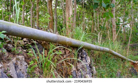 Carbon Steel Pipe Installed On Rock Structure In Wonosari, Gunung Kidul, Yogyakarta