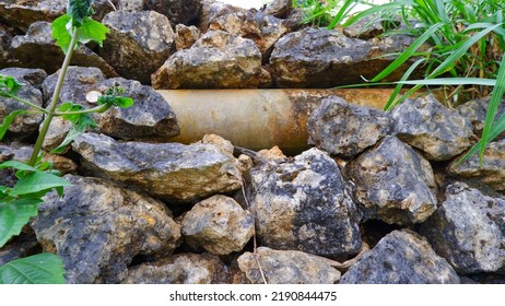 Carbon Steel Pipe Installed On Rock Structure In Wonosari, Gunung Kidul, Yogyakarta