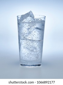 Carbonated Water With Ice In The Clear Transparent Glass