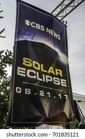 CARBONDALE, IL/USA - AUGUST 21, 2017: A Large Sign Hanging Outside The CBS News Broadcast Booth On The Campus Of Southern Illinois University Hours Before The Great American Eclipse.