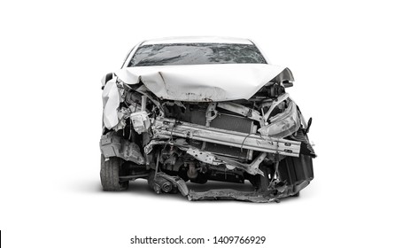 carcass of crashed car in front side, Car insurance concept