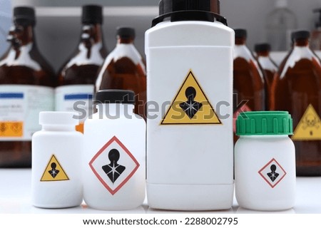 carcinogens symbol on bottle chemical ,warning symbol, chemical in laboratory and industry 