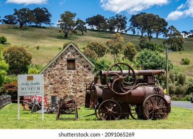 Carcoar, NSW, Australia- December 12 2021: The Street View Of “Stoke Stable” Museum With Some Of Its Memorabilia In The Carcoar Historical Village, NSW, Australia On A Summer Day.