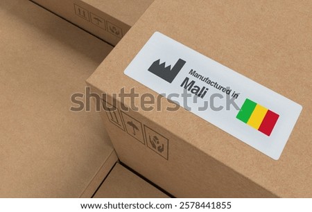 Card Board Carton Boxes with Mali Flag, Manufactured in Mali Label - 3D Render