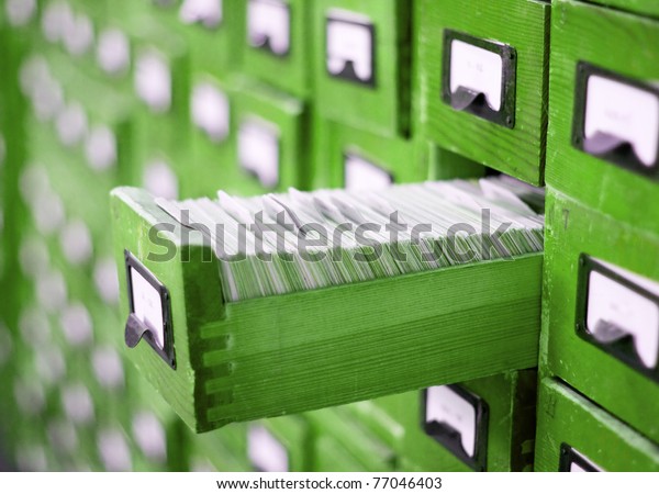 Card Catalog Cabinet Opened Drawer Files Royalty Free Stock Image