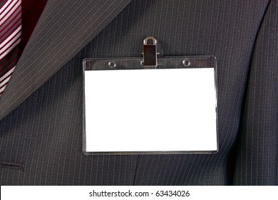 Card Empty ID Badge On Man Suit