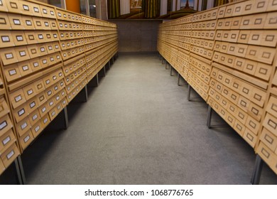 Card Index Boxes In A Library Catalog