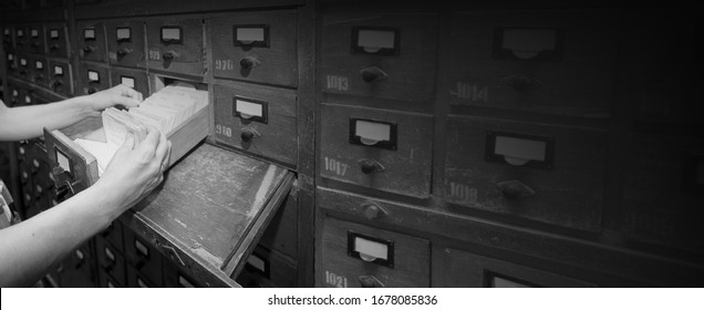 Card Index With Cards In A Library With Copy Space