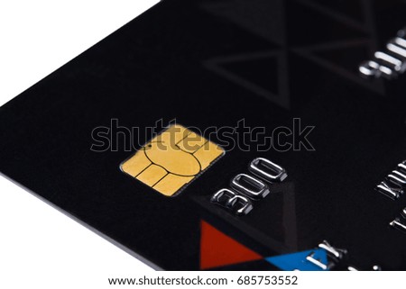 Card for payment online with a gold chip, on a white background