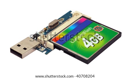 Card reader writer and compactflash isolated on white background.