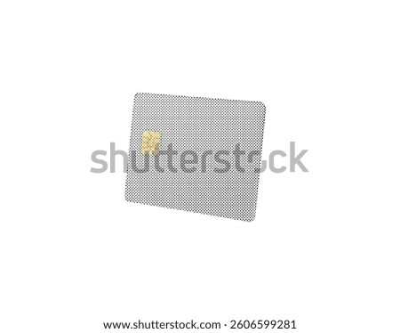 Card with retro halftone pattern. Plastic credit or debit card with chip, clean texture, elegant financial product, business payment template isolated on white background.