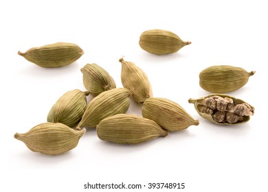 Cardamon Pods Isolated On White Background