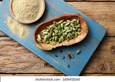 Cardamon Seed And Powder Background