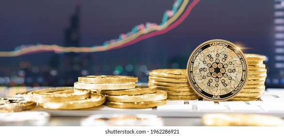 Cardano ADA cryptocurrency token digital crypto currency coin for defi decentralized financial banking p2p business and world stock exchange investment via internet online computer technology - Shutterstock ID 1962286921