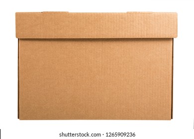 Cardboard Archive Storage Box Isolated On White Background. Side View