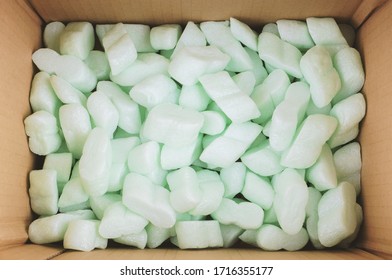 Cardboard Box Filled With Polystyrene Foam Peanuts Packaging Filler Cushioning Material